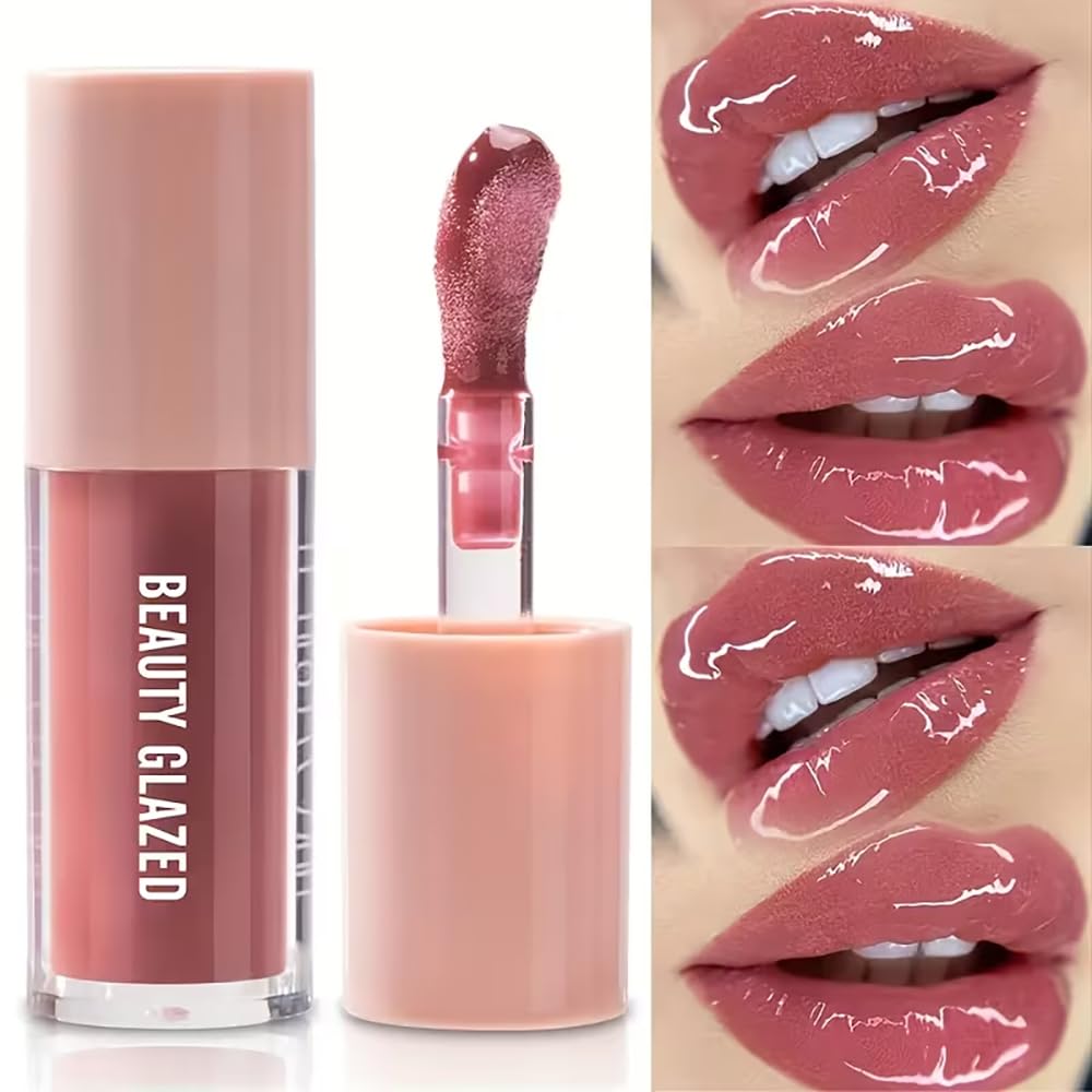 Beauty Glazed 2Pcs/Set Lip Gloss & Lip Liner Set Rosewood Nude – Lip Combo Set for Fuller Looking Lips, High Shine Glass Lips Look, Gradient Lips & Over Lip Makeup Viral Lip Combo for Volume Lips