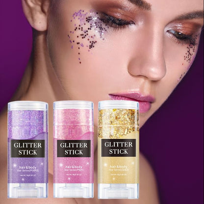 Gold Face and Body Glitter Stick,Sparkling Neon Outfit Party Holographic Sequins Paint Body Glitter Gel Makeup.(Gold face Glitter Stick)