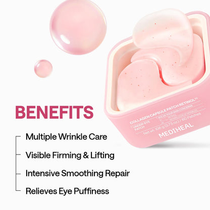 MEDIHEAL Retinol Collagen Capsule Eye Patches (60 Count) Wrinkles & Firming