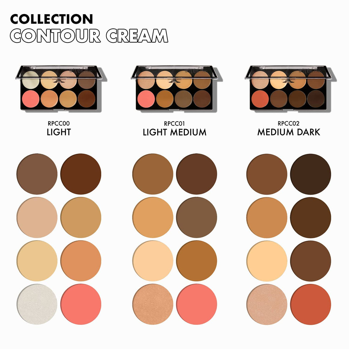 Ruby Kisses Flawless Finish with 3D Contour Cream Makeup Palette – Lightweight, Multi-Palette, Contouring Foundation, Creamy, Sculpt &Highlighting, Define Cheekbones (Dark Medium)