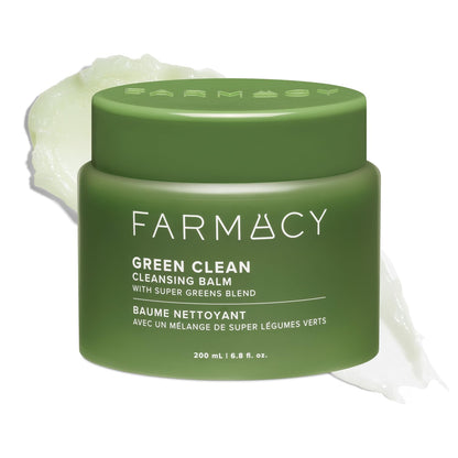 Farmacy Makeup Remover Cleansing Balm - Green Clean Waterproof Makeup Remover Balm + Oil Cleanser for Face - Gently Melts Make Up + SPF - Hydrates + Softens Skin with Super Greens + Papaya (200ml)