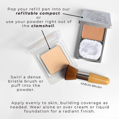 Honeybee Gardens Pressed Mineral Powder Foundation Refill – Luminous Light Warm Neutral, Adjustable Light Coverage Matte Pressed Powder Foundation, Made Without Talc Face Makeup, Luminous