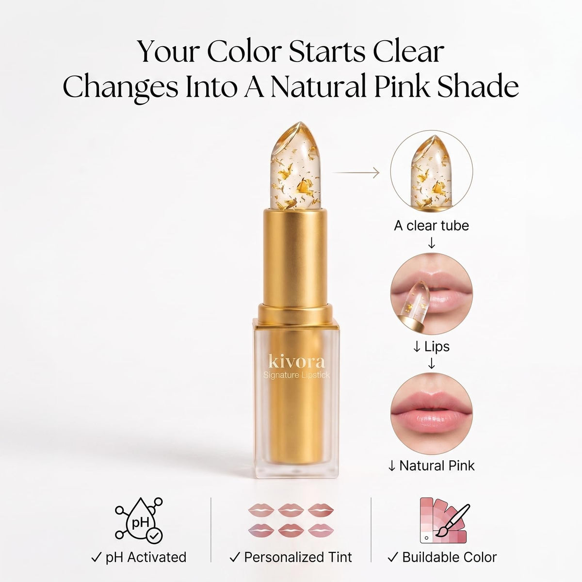 Lipstick for Mature Lips, Signature Clear Lipstick for Older Women (Gold)