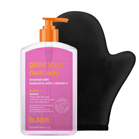 b.tan Dark Clear Self Tanning Gel Kit - Glow Your Own Way, Fake Tan Mitt