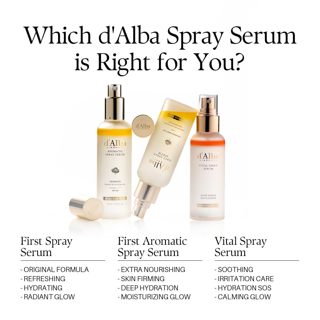 d'alba Piedmont Italian White Truffle First Aromatic Spray Serum, Fragrant VEGAN Glowy Antioxidant Face Mist, Deep Hydration Skin Firmness, Korean Skin Care (4.05 fl.oz)