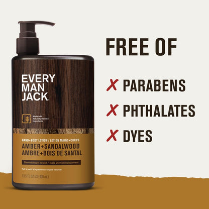 Every Man Jack Hand & Body Lotion for Men, Amber Sandalwood, 2pk