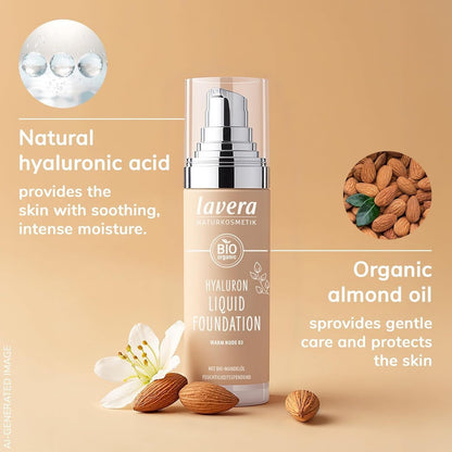 lavera Hyaluron Liquid Foundation - Cool Honey 04 - Foundation Make Up with Hyaluron & Almond Oil for a Flawless Complexion - Face Make Up - PETA Certified - Vegan - Made in Germany - 1 Fl Oz