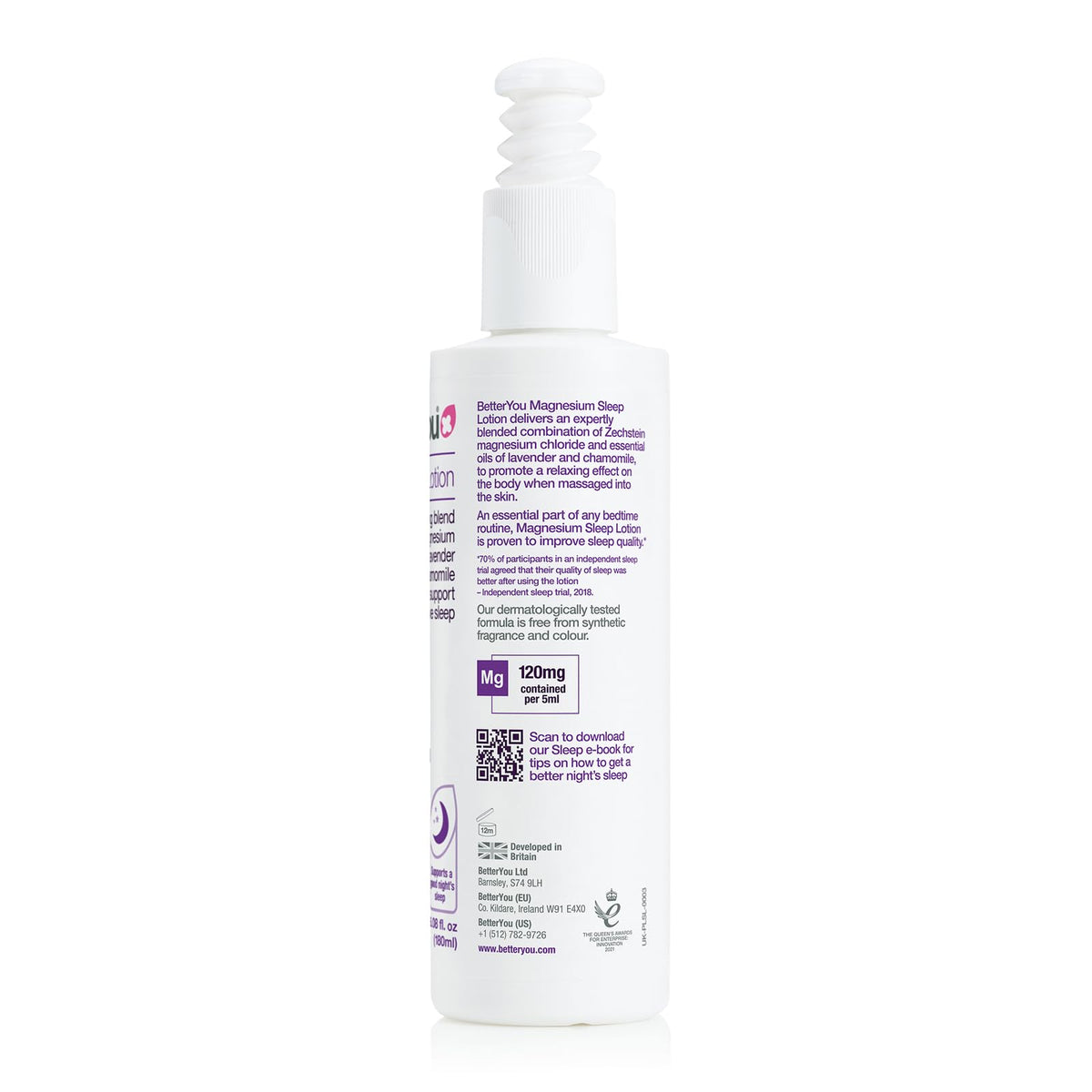 BetterYou Magnesium Sleep Body Lotion - Relaxing Body Lotion - Magnesium Body Cream with Lavender and Chamomile Blend - Sore Muscle Relief - 6.08 oz