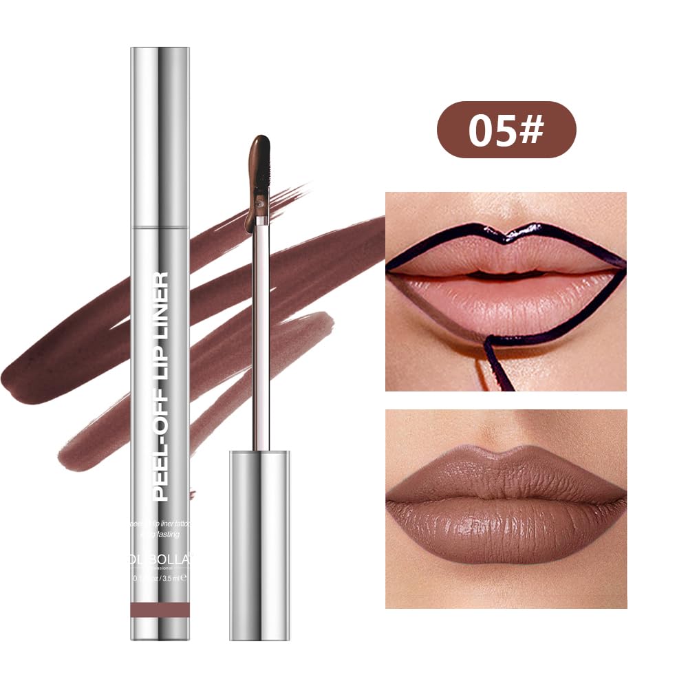 BANGFENG 4Pcs Peel Off Lip Liner Stain Set - Long-Lasting, Smudge-Proof, Waterproof Nude Matte Lip Tint, Non-Fading Peel Off Lip Color, Effortless Precision & Full Coverage, 24H Color Hold