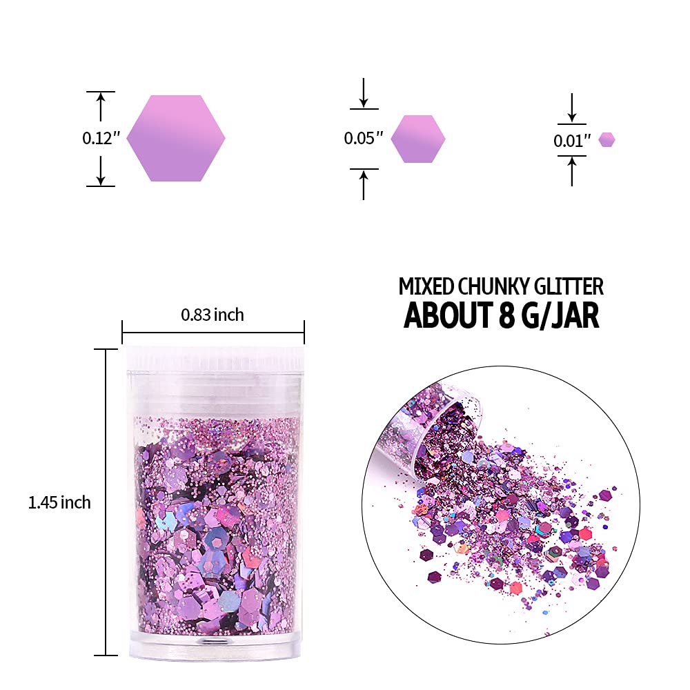 Chunky and Fine Glitter Mix, Estanoite 36 Colors Chunky Sequins & Fine Glitter Powder Mix, Cosmetic Makeup Flakes for Face Body Eye Nail Art Resin Epoxy