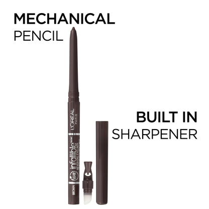L'Oreal Paris Makeup Infallible Never Fail Original Mechanical Pencil Eyeliner with Built in Sharpener, Black Brown, 0.008 oz., 2 Count