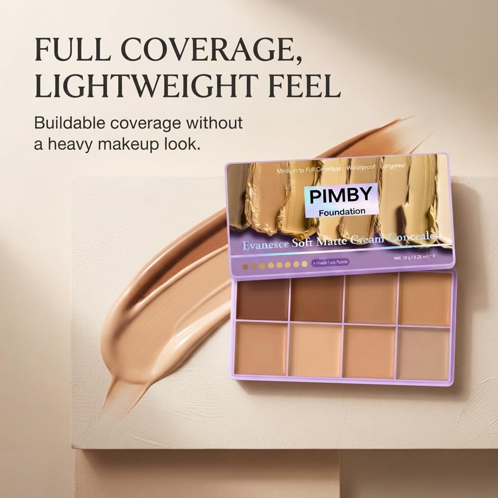 Pimby Full Coverage Concealer, Lightweight, Blendable, Natural Finish