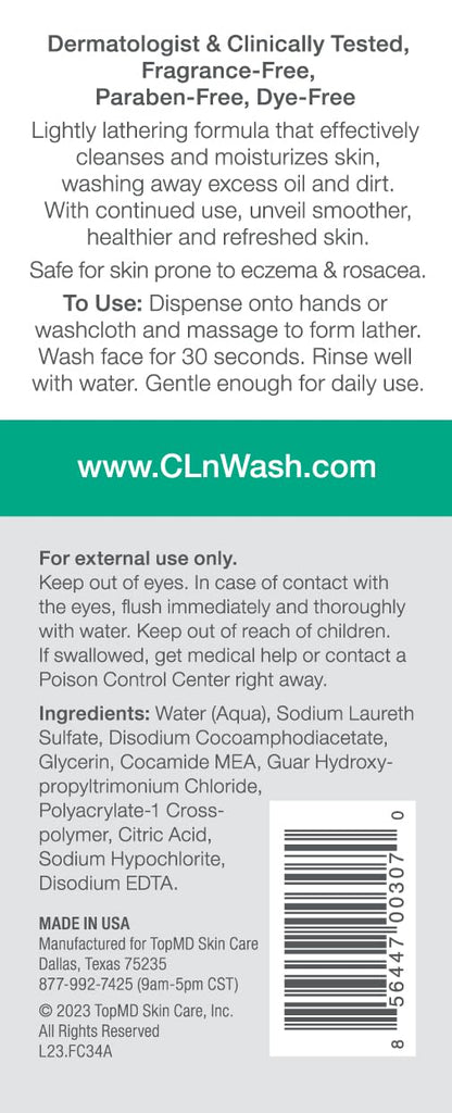 CLn® Facial Cleanser - Hydrating Facial Cleanser with Glycerin, For Skin Prone to Dryness, Eczema, Redness, Irritation & Acne Sensitivity, Fragrance-Free & Paraben-Free, 3.4 fl. oz.