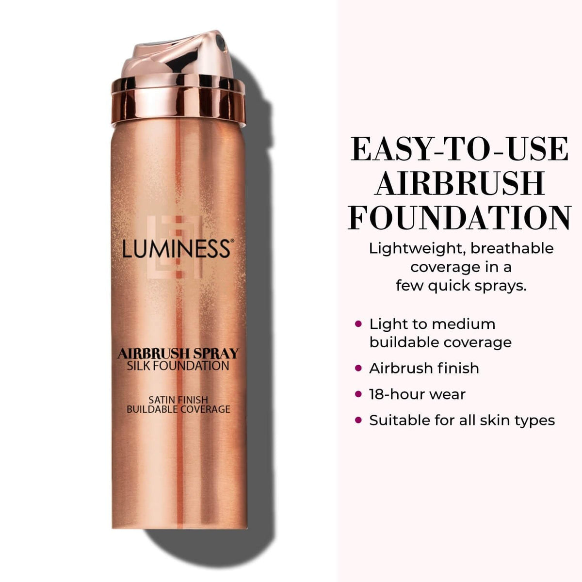 LUMINESS Airbrush Spray Foundation Makeup - Buildable Coverage, Anti-Aging Formula/w Hyaluronic Acid, Hydrating & Moisturizing, Hydrolyzed Silk, Flawless Finish, Long-Lasting Wear (030-Light Medium)