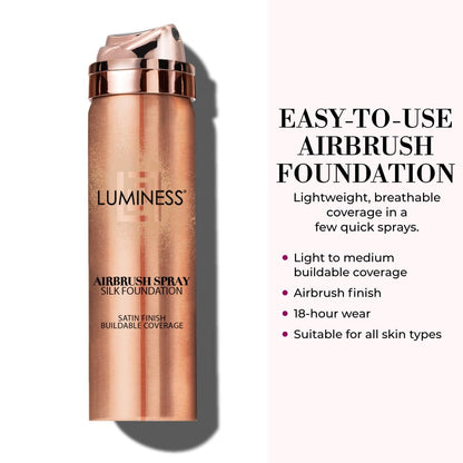 LUMINESS Airbrush Spray Foundation Makeup - Buildable Coverage, Anti-Aging Formula/w Hyaluronic Acid, Hydrating & Moisturizing, Hydrolyzed Silk, Flawless Finish, Long-Lasting Wear (030-Light Medium)