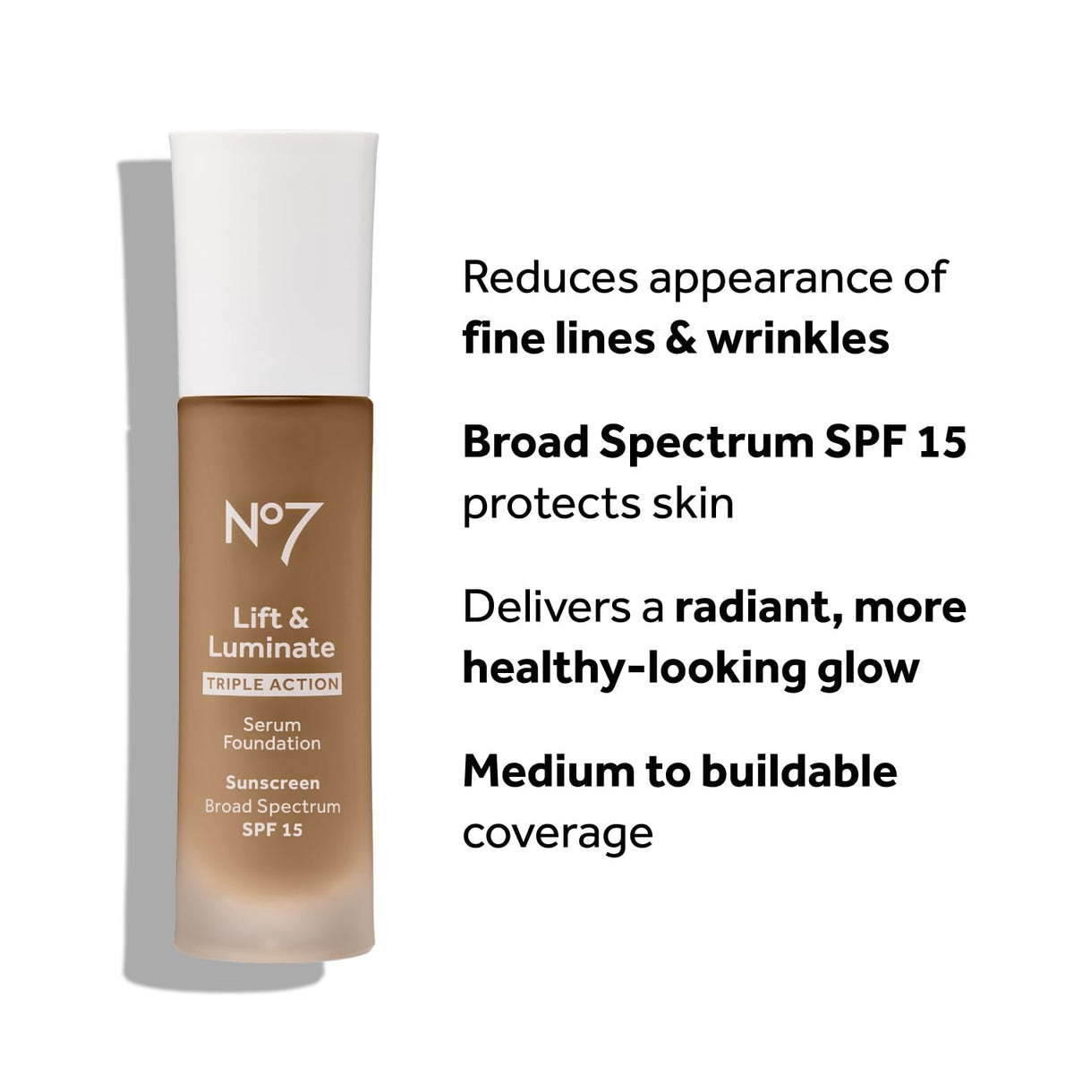 No7 Lift & Luminate Triple Action Serum Foundation - Warm Ivory Liquid Makeup with SPF 15 for Dewy, Glowy Base Radiant Mature Skin (30ml) 0.14 pounds