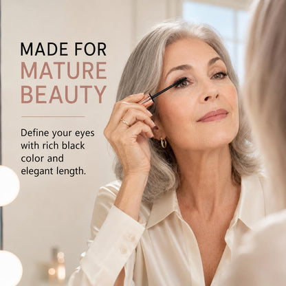 My Amazing Lashes 4D Silk Fiber Mascara for Mature Women Over 60, Black Waterproof, Volume & Length, Smudge‑Proof, No Clumping, 1‑Pack