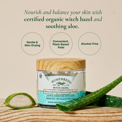 Humphreys Witch Hazel Nourishing Cleansing Pads with Aloe | 60 Rounds
