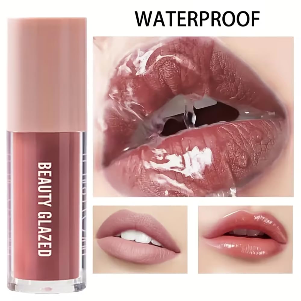 Beauty Glazed 2Pcs/Set Lip Gloss & Lip Liner Set Rosewood Nude – Lip Combo Set for Fuller Looking Lips, High Shine Glass Lips Look, Gradient Lips & Over Lip Makeup Viral Lip Combo for Volume Lips
