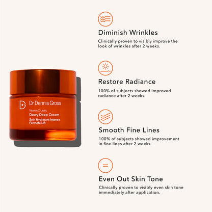 Dr Dennis Gross Vitamin C Lactic Dewy Deep Cream - Ultra-rich - For Dewier & Visibly Firmer, Lifted Skin - All Skin Types - 2 oz