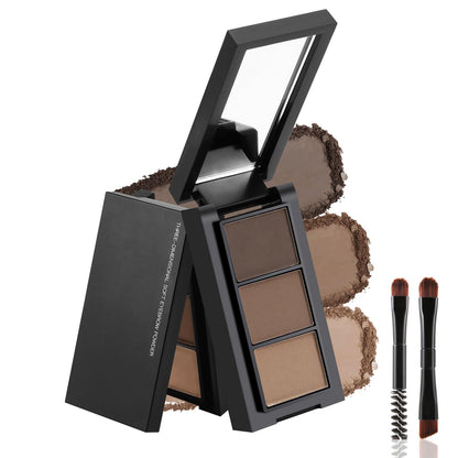 GEUUFEA 3 Colors Eyebrow Makeup Kit, Professional Brow Contour Palette, Waterproof Long-lasting Eyebrow Filler Powder with Mirror & Brow Brush