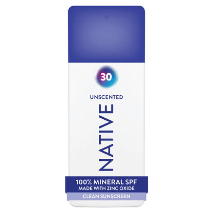Native Mineral Sunscreen Spray SPF 30, Unscented, with 100% Mineral Zinc Oxide for Face & Body, Hawaii Compliant, Vegan, No White Cast - 7 oz