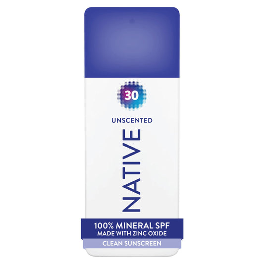 Native Mineral Sunscreen Spray SPF 30, Unscented, with 100% Mineral Zinc Oxide for Face & Body, Hawaii Compliant, Vegan, No White Cast - 7 oz