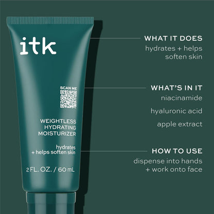 ITK Skincare Weightless Hydrating Face Moisturizer - Hydrates + Smoothes Skin - Niacinamide - Brighten Dark Spots - Hyaluronic Acid - Maintain Moisture Levels - Vitamin E-infused, 2 fl. oz