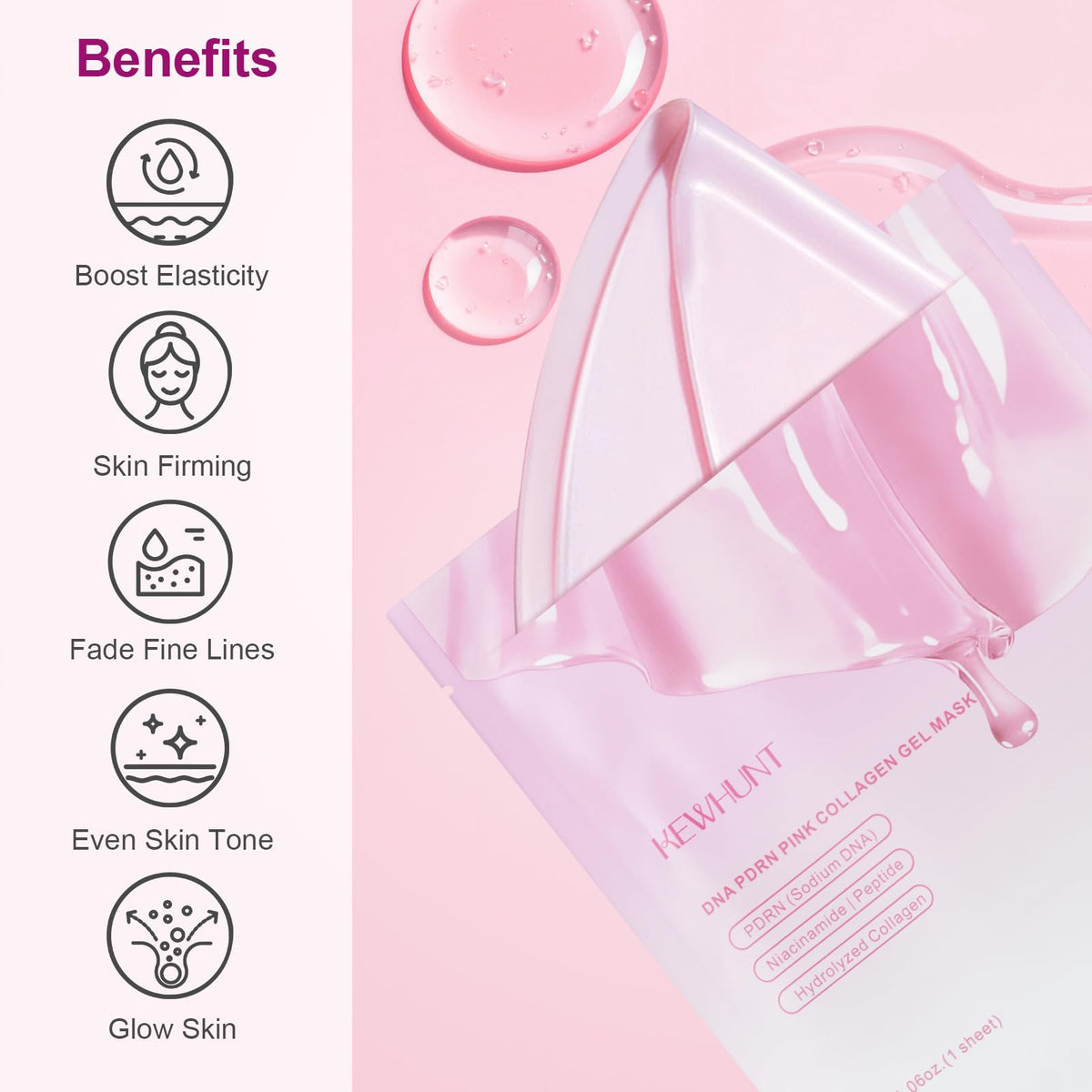 Salmon DNA PDRN Collagen Jelly Gel Mask, Overnight Face Mask, Hydrogel Mask with Peptide Niacinamide for Glass Glow Skin - Elasticity, Hydrating, Firming,Plump, Fine Line, Skincare Self Care Gift, 5ea