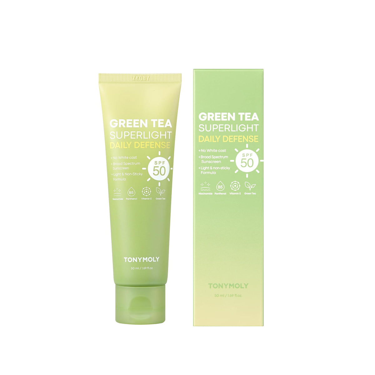 TONYMOLY Green Tea Face Sunscreen SPF 50+ PA++++, No White Cast, 1.69 fl oz