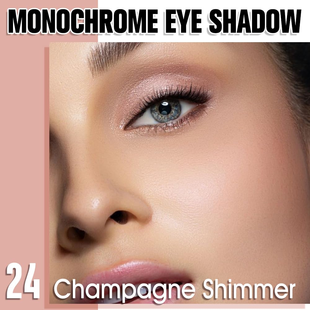 QIDSTERS Champagne Shimmer Single Eyeshadow, Lightweight Blendable Mini Eye Shadow for Older Women, Monochrome Eyeshadow Palette Makeup Pigmented Waterproof, Vegan & Cruelty-Free, 24