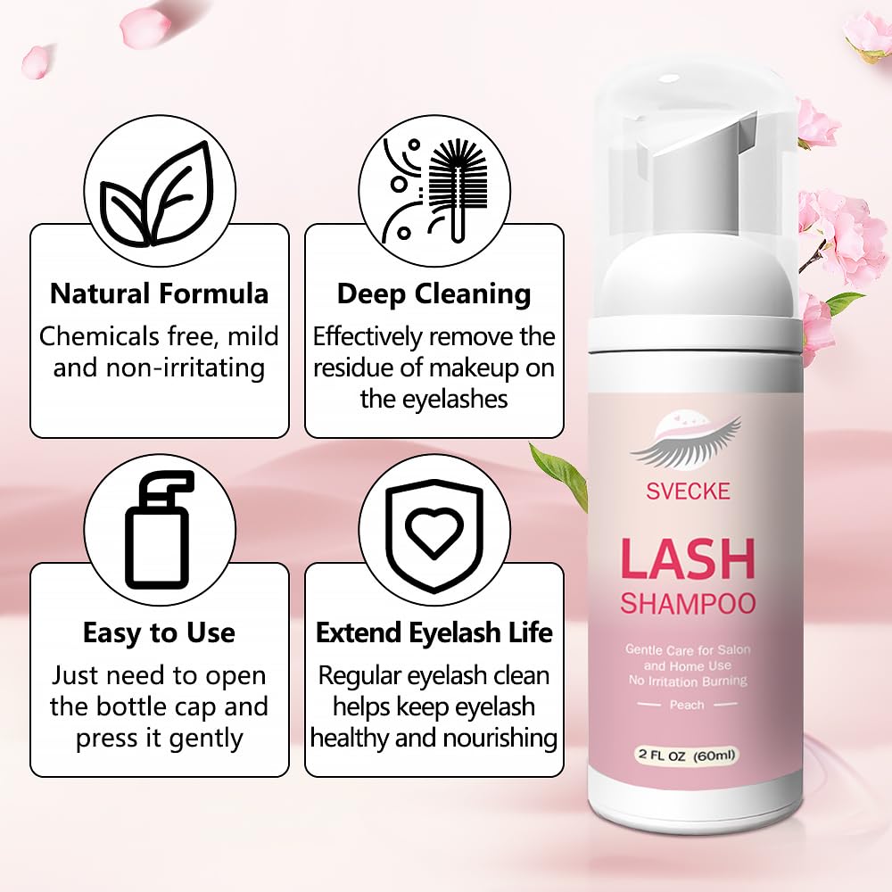 SVECKE Peach Lash Shampoo Kit, Eyelash Extension Cleanser