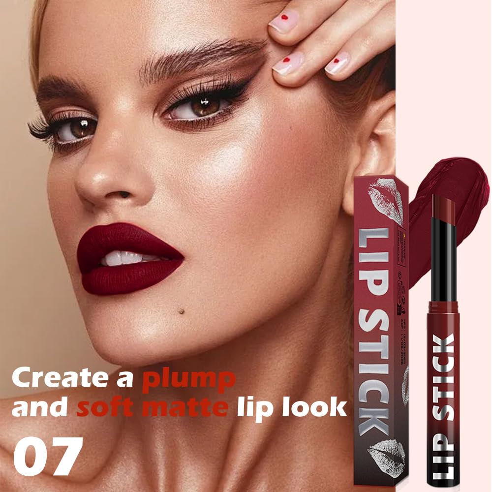 IATMOMOD Maroon Red Matte Lipstick for Women Mature, Long Lasting Waterproof Transfer-Proof Vegan Lip Bar, 24 Hours Moisturizing Natural Lip Stain, All-Day Lip Color M07#
