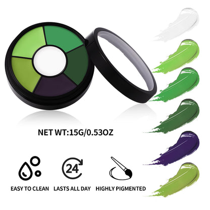BOBISUKA Green Face & Body Paint – 6 Colors Cream Washable Face Paint for Witch Beetle-Juice Frankenstein Goblin Hunting Camo Costume & Theme – Easy to Blend, High Pigment & Long Lasting