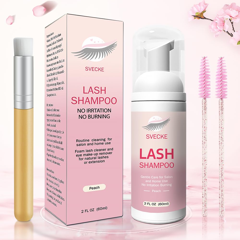 SVECKE Peach Lash Shampoo Kit, Eyelash Extension Cleanser