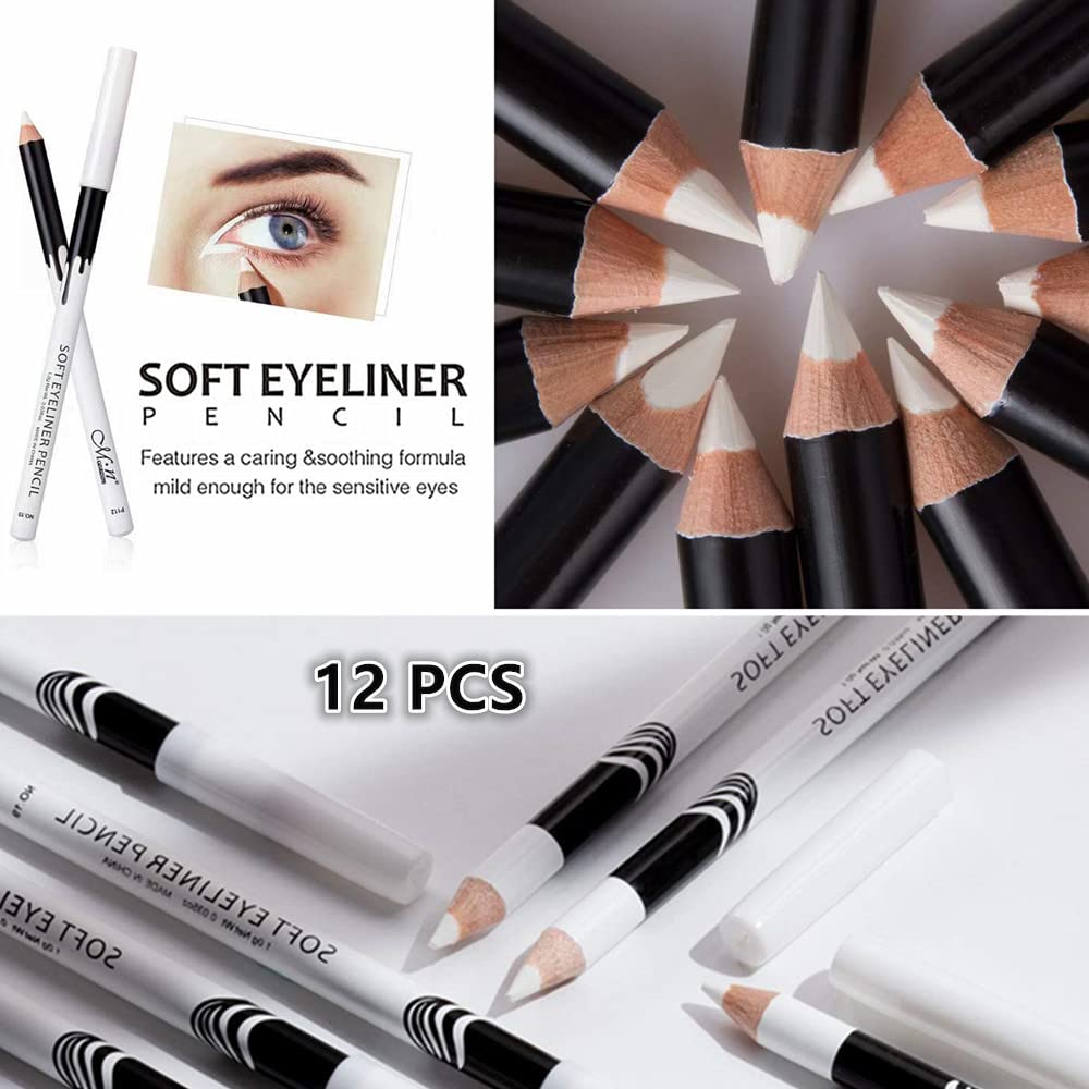 Go Ho 12 PCS White Eyebrow Eyeliner Pencils,White Eyeshadow Makeup Pen,Sweatproof Eye Highlighter Makeup Pencil,Long-lasting Nice Color Eye Brow Gel Pen,Brow Tint Sticks