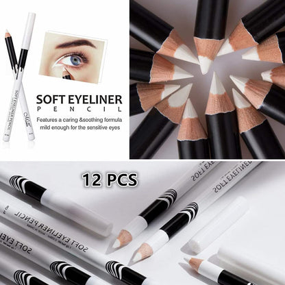 Go Ho 12 PCS White Eyebrow Eyeliner Pencils,White Eyeshadow Makeup Pen,Sweatproof Eye Highlighter Makeup Pencil,Long-lasting Nice Color Eye Brow Gel Pen,Brow Tint Sticks