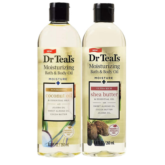 Dr. Teals Bath & Body Oil Variety Gift Set (2 Pack, 8.8oz Ea.) - Ultra Rich Shea Butter & Nourishing Coconut Oil - Essential Oils Hydrate Skin & Alleviate Daily Stress - At Home Spa Kit