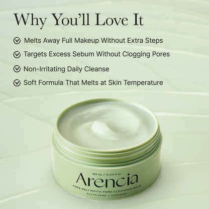 ARENCIA Pore Melt Phyto PDRN Cleansing Balm, Makeup Removing & Pore Care Cleanser with PDRN, Ceramide, Hyaluronic Acid, 90ml / 3.04 fl. oz.