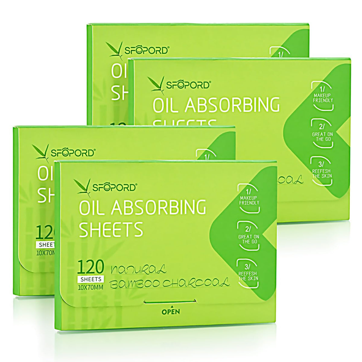 SFOPORD 4 Pack (480 sheets) Oil Absorbing Sheets with Bamboo Charcoal