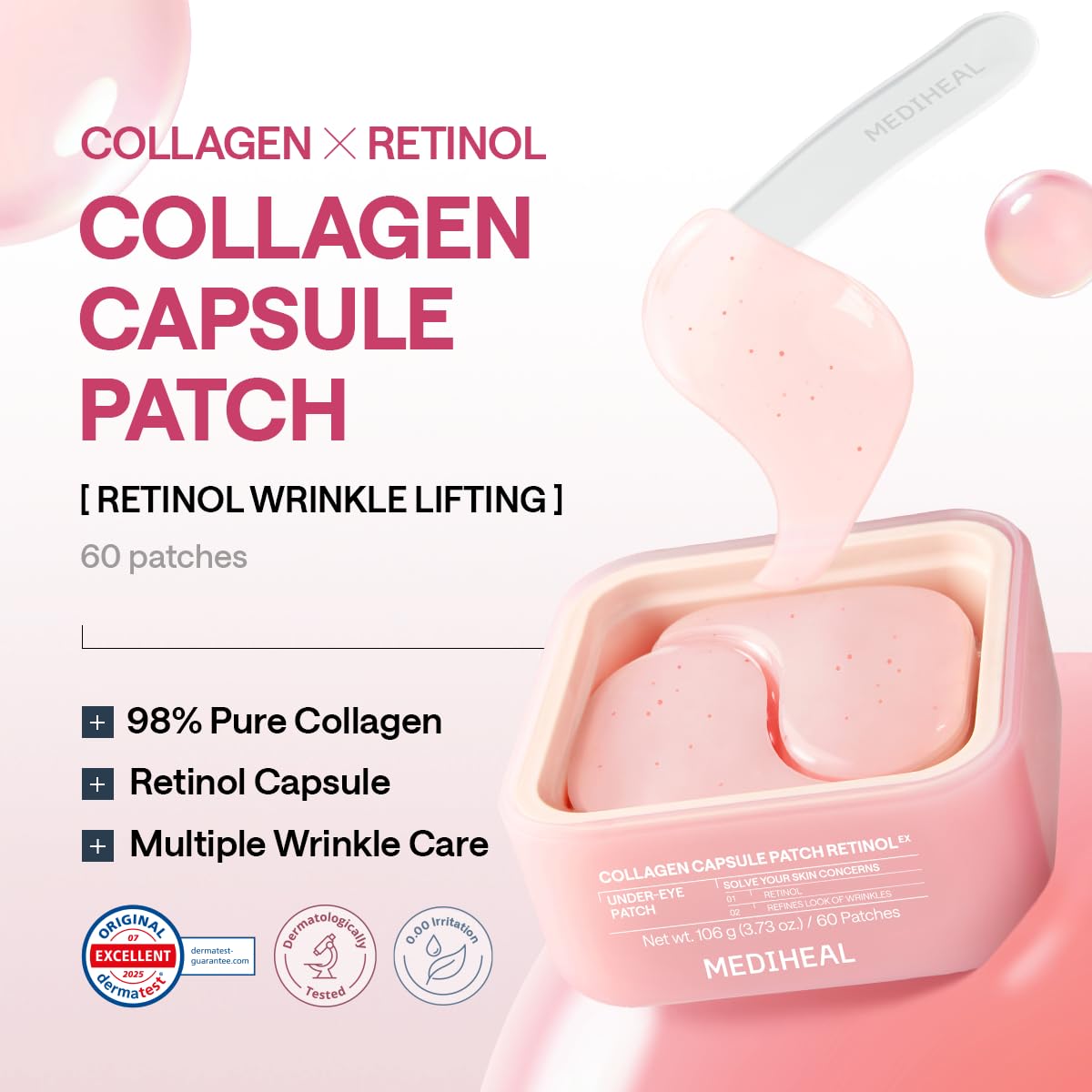 MEDIHEAL Retinol Collagen Capsule Eye Patches (60 Count) Wrinkles & Firming