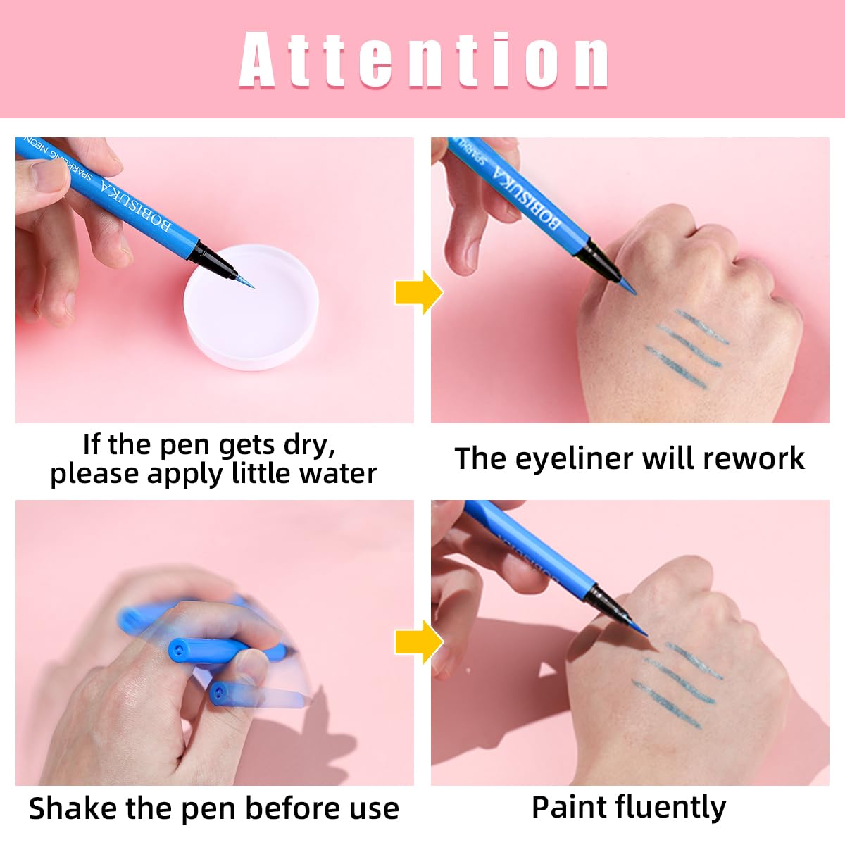 BOBISUKA 7-Color UV Glitter Liquid Eyeliner, Waterproof Neon Eye Liner