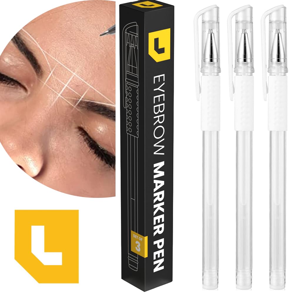 LIUDEX 3pcs Skin Marker Pen Eyebrow PMU Microblading Outline Pencil | Felt Pen White Brow Position Mapping Pencil White Marker Pen Beauty SPMU | Permanent Makeup Position Mark Tools