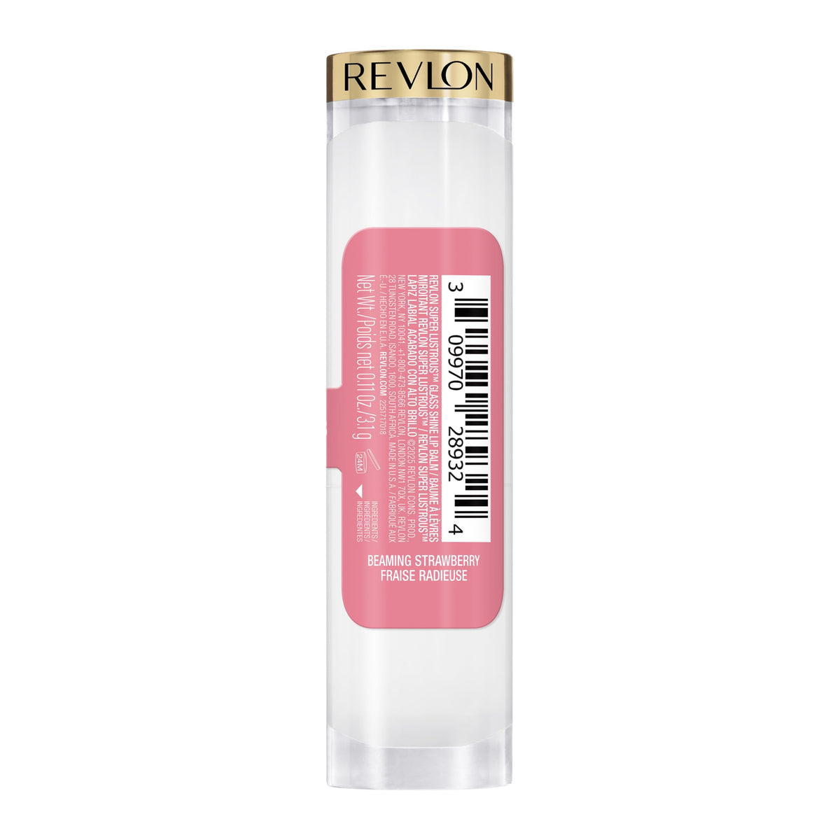 REVLON Super Lustrous Glass Shine Balm, 018 Beaming Strawberry, 0.11 oz