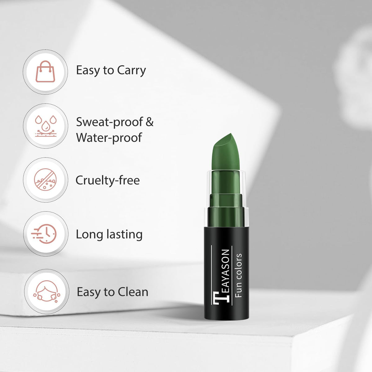 Green Face Body Paint Stick, Matte Lipstick | Camo | Witch | Eye Black |