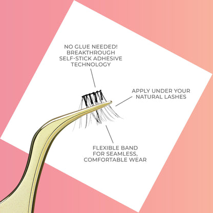 Kiss Impress Falsies Press On Self Adhesive Eyelashes, 14mm-16mm Natural Volume Press On Lashes, Black, No Glue Needed, Invisible Band, 12 Lash Clusters - Edgy