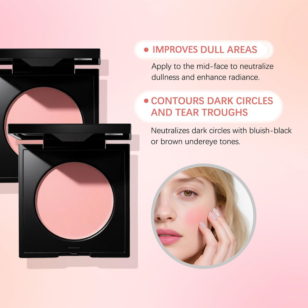 Luminance Under Eye Concealer, Pink Under Concealer, Waterproof, Covers Dark Circles, Moisturizing and Blending, Peach-Colored Eye Cream, Effectively Covers Dark Circles