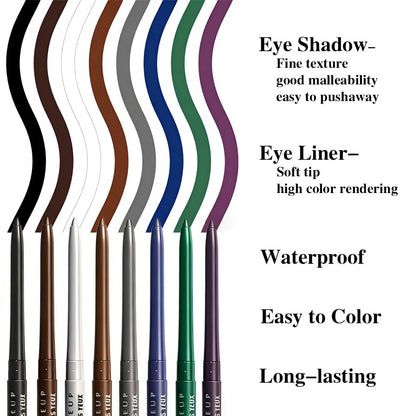 8Pcs Retractable Creamy Eyeliner & Eyeshadow Sticks for Women, Black White Brown Blue Purple Green Gray Colors, Ultra Pigmented Waterproof Mechanical Eye Pencils, Matte Satin Finish,Vegan,Cruelty-Free