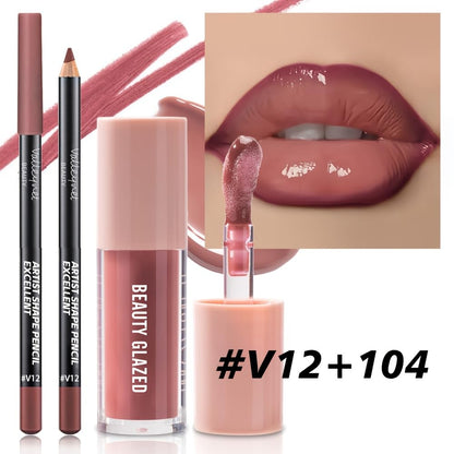 Beauty Glazed 2Pcs/Set Lip Gloss & Lip Liner Set Rosewood Nude – Lip Combo Set for Fuller Looking Lips, High Shine Glass Lips Look, Gradient Lips & Over Lip Makeup Viral Lip Combo for Volume Lips