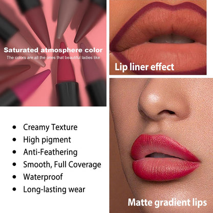 evpct Real Nude Lip Liner Combo Set for Older Women Long Lasting Waterproof, Nude Gradient Matte Lipstick Lips Stick Crayon Pencil Cream Lip Liner and Lipstick Combo Makeup, Flawless Ombre Effect